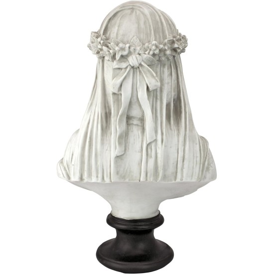 Design Toscano Veiled Maiden Indoor Bust Statue, 9 Inch Wide, 14 Inch Tall, Cast Stone Resin, Antiqued White Finish with a Black Painted Base