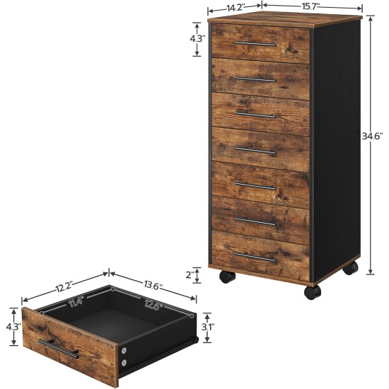 HOOBRO 7-Drawer File Cabinet, Wooden Office Cabinet with Drawers, Mobile Storage Filing Drawer for Home Office, Study, Easy Assembly, Rustic Brown and Black BF07WJ01