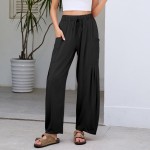 Duyang Women Linen Wide Leg Pants Casual Summer Palazzo Pants Beach Vacation Outfits Flowy Loose Trousers with Pockets