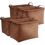 BROWNLILY Handwoven Clothes Basket Laundry Hampers Large Wicker Storage Baskets for Shelves Blankets Closet Storage Bins Car Bedroom Bathroom Organizers and Storage Bath (Pack of 4, Brown)