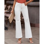 LookbookStore High Waisted Ripped Flare Jeans for Women Distressed Bell Bottom Jeans Wide Leg Pants