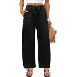 ANRABESS Women Barrel Jeans High Waisted Wide Leg Drawstring Denim Pants Y2K Baggy Loose Fit Trouser Jeans with Pockets
