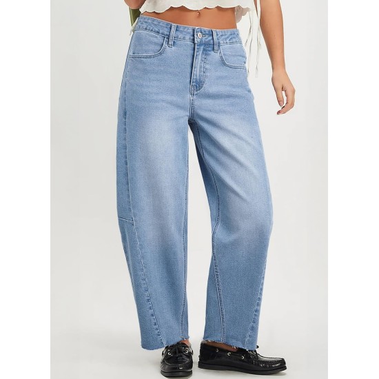 Dokotoo Casual Jeans for Women Loose Baggy Wide Leg Jeans Woman High Waisted Stretchy Denim Pants with Pockets