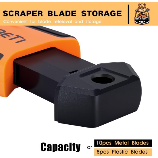 REXBETI Razor Blade Scraper Tool, 1 Pack Razor Scraper with Extra 157Pcs Razor Blades -7Pcs Metal and 150Pcs Plastic Blades, Cleaning Scraper Tool, Cooktop, Paint, Glass Scraper