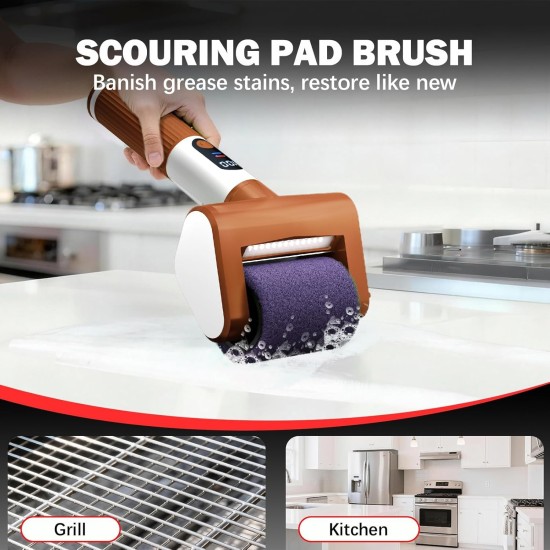 Electric Grill Brush, 2-Speed BBQ Grill Brush with LED Light/Screen Powerful Cleaning 800RPM/4000mAh/2 Brush Heads No Bristle Shedding Rechargeable Lightweight Grill Cleaner for Outdoor/Camping