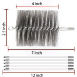 50-inch Long Tent Wood Burning Stove Pipe Cleaning Brush with Stainless Steel Bristles, and Chimney Cleaning Wire Brush with 4 Flexible Rods, 2.5'' Brush Heads