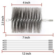 50-inch Long Tent Wood Burning Stove Pipe Cleaning Brush with Stainless Steel Bristles, and Chimney Cleaning Wire Brush with 4 Flexible Rods, 2.5'' Brush Heads