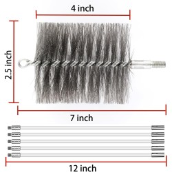 50-inch Long Tent Wood Burning Stove Pipe Cleaning Brush with Stainless Steel Bristles, and Chimney Cleaning Wire Brush with 4 Flexible Rods, 2.5'' Brush Heads 50-inch Long Tent Wood Burning Stove Pipe Cleaning Brush with Stainless Steel Bristles, and Chimney Cleaning Wire Brush with 4 Flexible Rods, 2.5'' Brush Heads