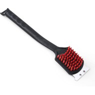 Kingsford Grill Cleaning Brush with Nylon Bristles and Scraper, Heavy Duty BBQ Grill Cleaner Tool with Rubber Handle and Bottle Opener, Outdoor Grill Brush for Cooled Grates, 17 Inch