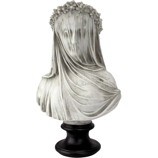 Design Toscano Veiled Maiden Indoor Bust Statue, 9 Inch Wide, 14 Inch Tall, Cast Stone Resin, Antiqued White Finish with a Black Painted Base