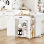 HOOBRO Kitchen Island with Power Outlet, Kitchen Storage Island with Spice Rack and Drawer, Rolling Kitchen on Wheels, for Home, Dining Room, Natural and White WN82UZD01G1