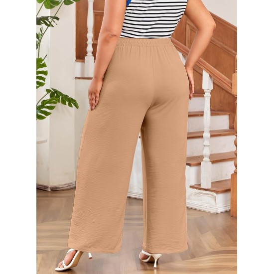 Eytino Womens Plus Size Wide Leg Pants Crossover Waist Pleated Front Casual Work Pants Lounge Trouser with Pockets(1X-5X) Eytino Womens Plus Size Wide Leg Pants Crossover Waist Pleated Front Casual Work Pants Lounge Trouser with Pockets(1X-5X)