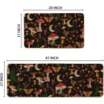 Artoid Mode Black Mushrooms Butterfly Spring Kitchen Mats Set of 2, Home Decor Low-Profile Kitchen Rugs for Floor - 17x29 and 17x47 Inch