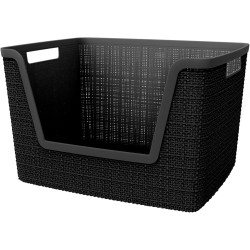 Curver Set of 4 Large 18L Easy Access Jute Decorative Plastic Organization and Storage Baskets - Perfect Bins for Home Office, Closet Shelves, Kitchen Pantry and All Bedroom Essentials, Black