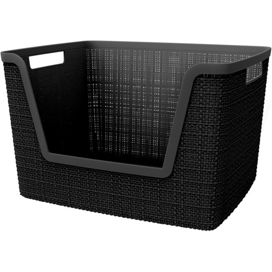 Curver Set of 4 Large 18L Easy Access Jute Decorative Plastic Organization and Storage Baskets - Perfect Bins for Home Office, Closet Shelves, Kitchen Pantry and All Bedroom Essentials, Black