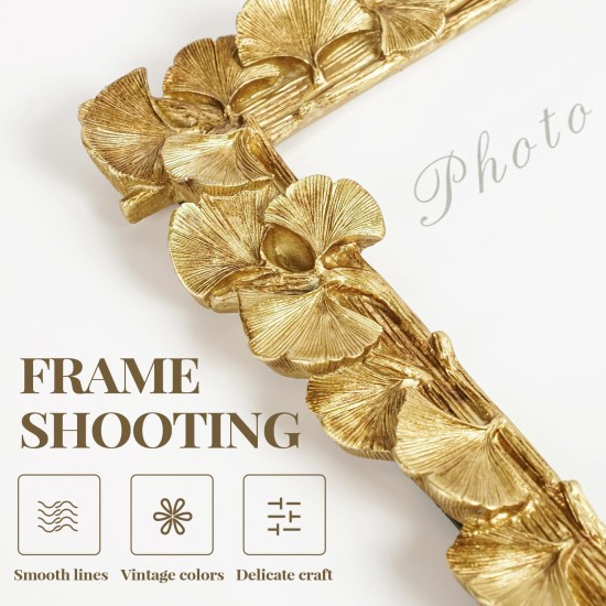 Cuspin 5x7 Picture Frame, Vintage Ornate Gold Resin Frame with Glass Front, Ginkgo Leaf Textured Photo Frame for Wall Hanging or Tabletop Display, Retro Design Home Decor Gift Cuspin 5x7 Picture Frame, Vintage Ornate Gold Resin Frame with Glass Front, Ginkgo Leaf Textured Photo Frame for Wall Hanging or Tabletop Display, Retro Design Home Decor Gift