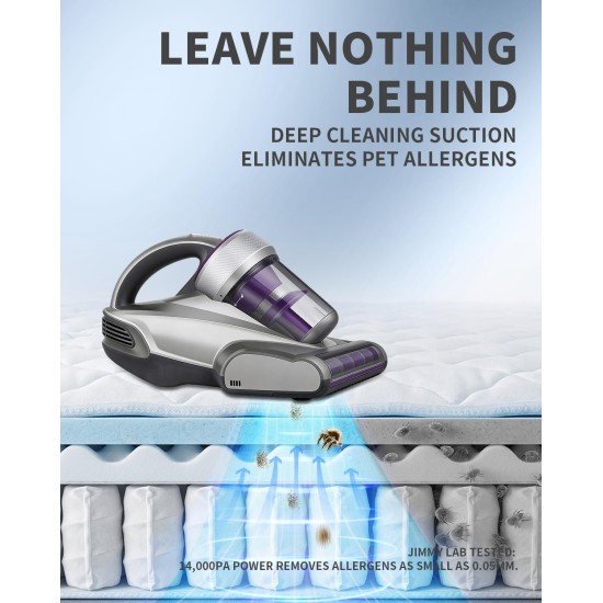 Jimmy Mattress Vacuum Cleaner, Anti-allergen Bed Vacuum Cleaner with UV-C Light & High Heating Tech, 14Kpa Suction 480W Powerful Handheld Vacuums for Dust & Pet Hair(JV35, Corded)