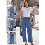 Dokotoo Jeans for Women Casual High Waisted Straight Wide Leg Pants Loose Cargo Denim Pants with Pockets