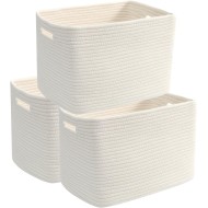 3 Pack Woven Storage Baskets for Shelves,13.5"×11"×9.5"Organizing Bins,Gift Baskets for Toys/Books/Towels/Clothes,Storage box for Nursery,Bedroom&Living Room Home Organization(White)