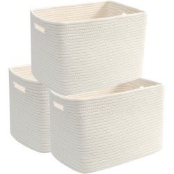 3 Pack Woven Storage Baskets for Shelves,13.5"×11"×9.5"Organizing Bins,Gift Baskets for Toys/Books/Towels/Clothes,Storage box for Nursery,Bedroom&Living Room Home Organization(White)