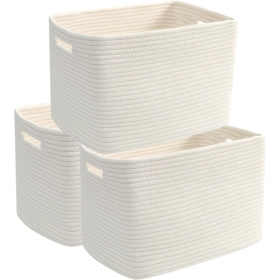 3 Pack Woven Storage Baskets for Shelves,13.5"×11"×9.5"Organizing Bins,Gift Baskets for Toys/Books/Towels/Clothes,Storage box for Nursery,Bedroom&Living Room Home Organization(White) 3 Pack Woven Storage Baskets for Shelves,13.5"×11"×9.5"Organizing Bins,Gift Baskets for Toys/Books/Towels/Clothes,Storage box for Nursery,Bedroom&Living Room Home Organization(White)