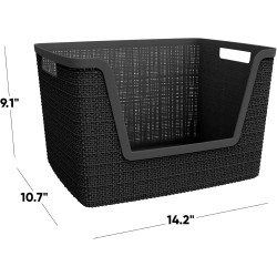 Curver Set of 4 Large 18L Easy Access Jute Decorative Plastic Organization and Storage Baskets - Perfect Bins for Home Office, Closet Shelves, Kitchen Pantry and All Bedroom Essentials, Black Curver Set of 4 Large 18L Easy Access Jute Decorative Plastic Organization and Storage Baskets - Perfect Bins for Home Office, Closet Shelves, Kitchen Pantry and All Bedroom Essentials, Black