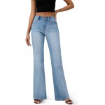 FLYING BANANA Women's High Rise Wide Leg Baggy Stretchy Loose Flare Bell Bottom Denim Jeans