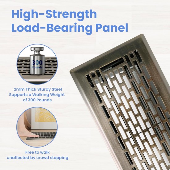 4x10 Inches 2 Pack Heavy Duty Walkable Floor Register - Easy Adjust Air Supply Lever Decorative Floor Vent Covers - Boston Design Vent Covers for Home - Antique Brass