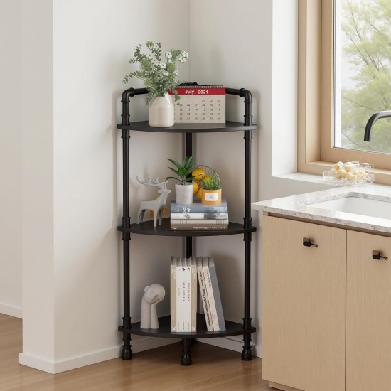 Aduanbang Fun Memories 3-Tier Corner Shelf Stand, Grey Storage Bookshelf for Bathroom, Living Room, Kitchen, Home Office