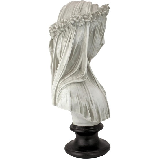 Design Toscano Veiled Maiden Indoor Bust Statue, 9 Inch Wide, 14 Inch Tall, Cast Stone Resin, Antiqued White Finish with a Black Painted Base