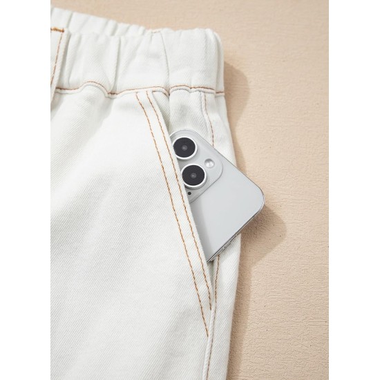 Sidefeel Women's Wide Leg Jeans High Waisted Elastic Stretchy Straight Leg Trendy Drawstring Baggy Pull On Denim Pants