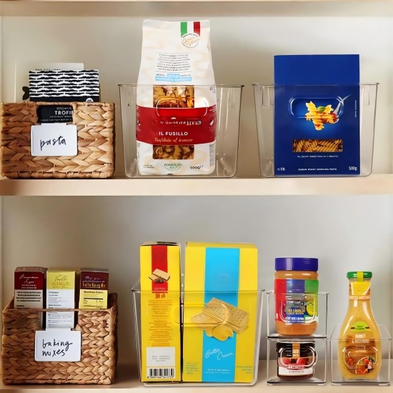 Set of 8 Large Clear Plastic Storage Bins (8L), Storage Containers for Pantry Organization and Kitchen Storage Bins,Home Edit and Cabinet Organizers