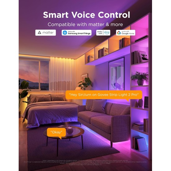 Govee RGBWWIC Strip Light 2 Pro with Matter, 6.56ft Smart LED Strip Lights Compatible with Alexa and Google Assistant, Color Changing LED Lights for Bedroom, Cabinet, Party, Gaming Desk, Home Decor