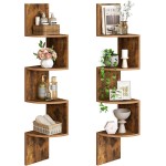 HOOBRO Corner Shelf Wall-Mounted, Set of 2 Floating Corner Shelves for Wall, 4-Tier Corner Bookshelves for Living Room, Bedroom, Bathroom, Home Office, Rustic Brown BF25BJP201