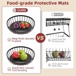 2 Tier Large Fruit Basket for Kitchen Counter with 2 Banana Hangers, Metal Stackable Fruit Bowl for Kitchen Counter for Bread Vegetable Fruits, Black
