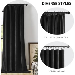 Joydeco Black Velvet Curtains 90 inch Length 2 Panels, Luxury Blackout Rod Pocket Thermal Insulated Window Curtains, Super Soft Room Darkening Drapes for Living Dining Room Bedroom,W52 x L90 inches
