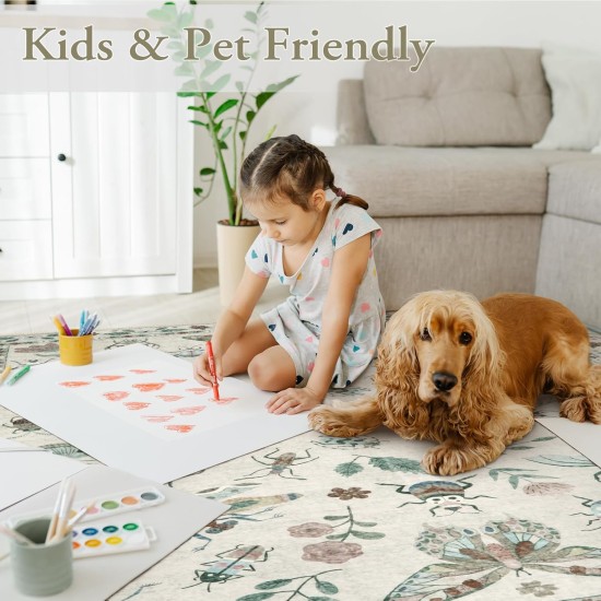 Lahome Insect Print Washable Area Rugs 5x7, Soft Rugs for Living Room Ultra-Thin Non-Shedding Modern Bedroom Rug, Throw Rug Large Carpet for Dining Room Nursery Vionnet(5'x7',Beige)