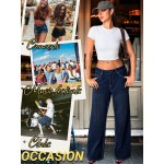 Women's Low Rise Baggy Jeans with Star Design, Soft Straight Wide Leg Pants, Lightweight and Comfortable