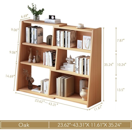 IOTXY Wooden Extendable Shelf Bookcase - 3-Tier Ladder Low Short Bookshelf for Small Space or Corner, Oak, S