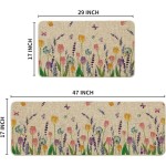 Artoid Mode Lavender Tulip Spring Kitchen Mats Set of 2, Seasonal Flower Summer Home Decor Low-Profile Kitchen Rugs for Floor - 17x29 and 17x47 Inch