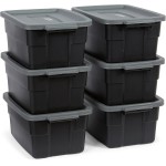 Rubbermaid 6-Pack Heavy Duty Durable 3 GAL Totes for Storage with Snap Lids and Handles, Plastic Storage Bins Stackable Black Gray for Home and Garage (3 GAL - 6 Pack Solid Black and Grey) Rubbermaid 6-Pack Heavy Duty Durable 3 GAL Totes for Storage with Snap Lids and Handles, Plastic Storage Bins Stackable Black Gray for Home and Garage (3 GAL - 6 Pack Solid Black and Grey)