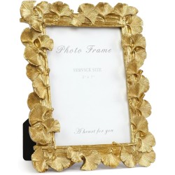 Cuspin 5x7 Picture Frame, Vintage Ornate Gold Resin Frame with Glass Front, Ginkgo Leaf Textured Photo Frame for Wall Hanging or Tabletop Display, Retro Design Home Decor Gift