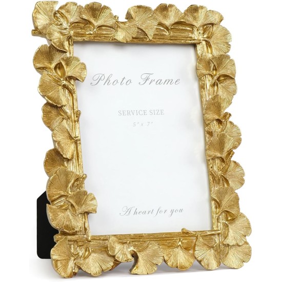 Cuspin 5x7 Picture Frame, Vintage Ornate Gold Resin Frame with Glass Front, Ginkgo Leaf Textured Photo Frame for Wall Hanging or Tabletop Display, Retro Design Home Decor Gift Cuspin 5x7 Picture Frame, Vintage Ornate Gold Resin Frame with Glass Front, Ginkgo Leaf Textured Photo Frame for Wall Hanging or Tabletop Display, Retro Design Home Decor Gift