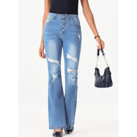 Sidefeel Women's High Waisted Bell Bottom Bootcut Jeans Flared Wide Leg Denim Pants