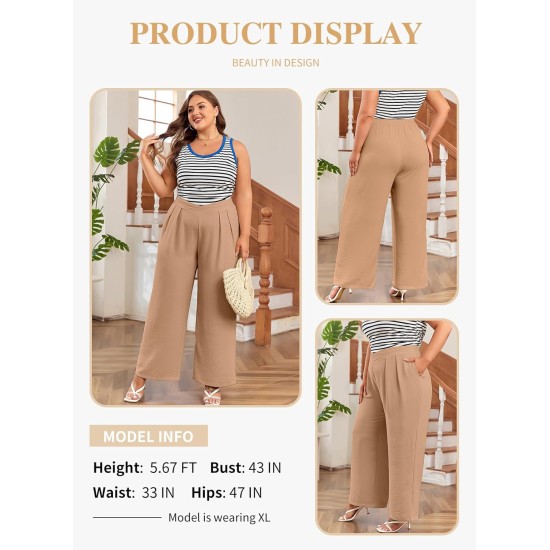 Eytino Womens Plus Size Wide Leg Pants Crossover Waist Pleated Front Casual Work Pants Lounge Trouser with Pockets(1X-5X) Eytino Womens Plus Size Wide Leg Pants Crossover Waist Pleated Front Casual Work Pants Lounge Trouser with Pockets(1X-5X)