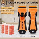 REXBETI Razor Blade Scraper Tool, 1 Pack Razor Scraper with Extra 157Pcs Razor Blades -7Pcs Metal and 150Pcs Plastic Blades, Cleaning Scraper Tool, Cooktop, Paint, Glass Scraper