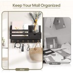 FifthQuarter Key and Mail Holder for Wall, Mail Organizer Wall Mount with 6 Hooks and Storage Drawer, Easy Installation Key Rack for Entryway and Home Decor (A-Black)