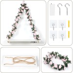 EXIN DECHEN Floating Shelves for Wall No Drilling,Wall Shelves,Hanging Shelf,Leaves and Light Strip with Flower,Set of 2 Plant Decor for Home Livingroom Bedroom,Led Room Decor Aesthetic,Gift