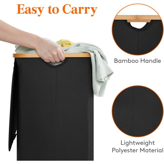 Lifewit 100L Laundry Basket with Lid, Clothes Hampers for Laundry with Bamboo Handles and 1 Removable Bag, Large Foldable Laundry Hamper for Bedroom, Bathroom, Dorm, Laundry Room, Black Lifewit 100L Laundry Basket with Lid, Clothes Hampers for Laundry with Bamboo Handles and 1 Removable Bag, Large Foldable Laundry Hamper for Bedroom, Bathroom, Dorm, Laundry Room, Black