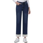 KDF Women's Fleece Lined Jeans Women Straight Leg Winter Fleece Lined Pants High Waist Lined Jeans Heated Wide Leg Jeans